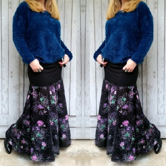 Confessions of a Refashionista Dresses & Skirts - Refashioned Vtg Floral & Denim Maxiskirt (M/L)